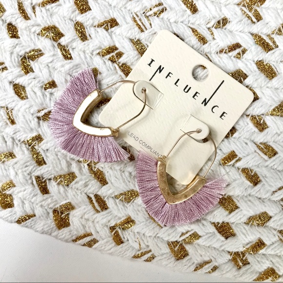 Dusty Lavender Metal Hammered Fringe Boho Earrings - Picture 6 of 7